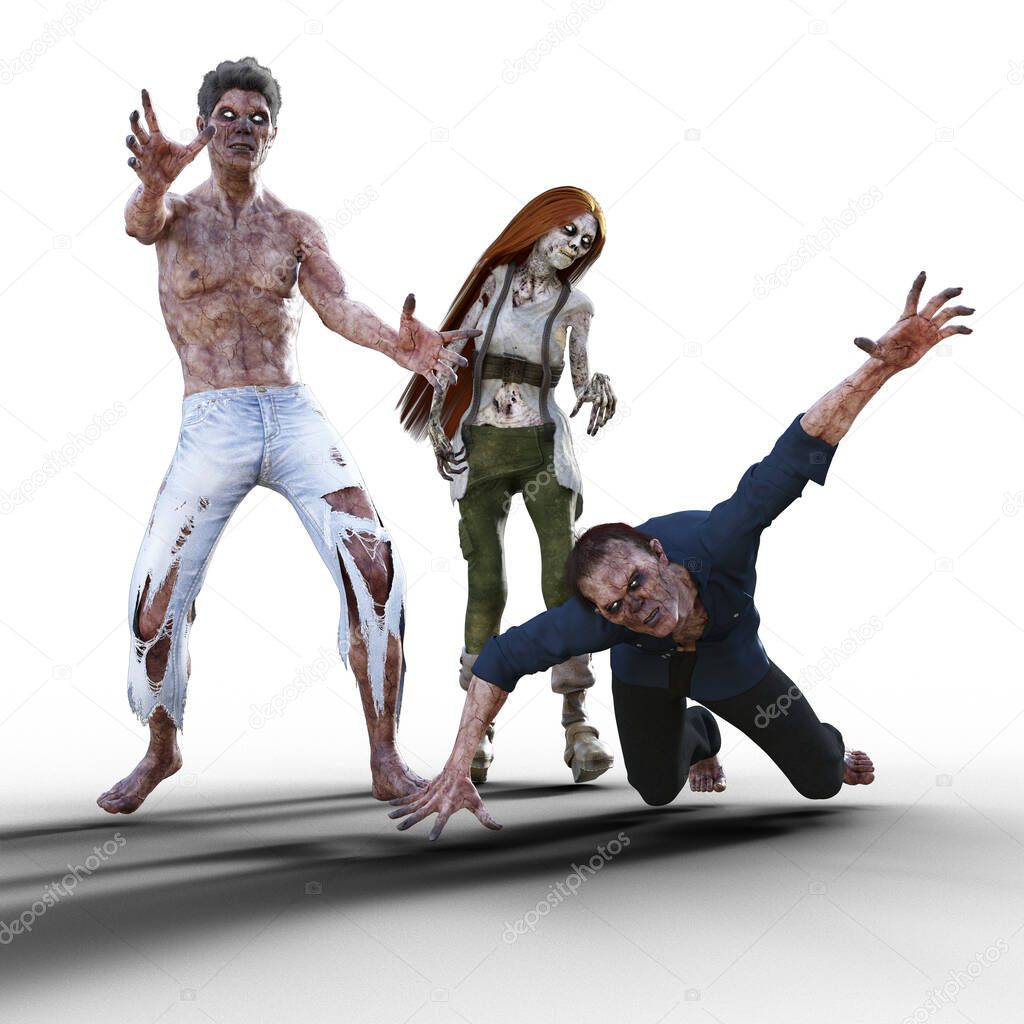 Small hoard of zombies approaching various poses illustration