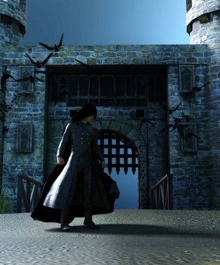 Kalenin kapısı ve gece resimli kargalı suikastçı.