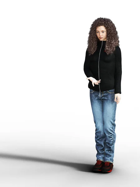 Young Teen Curly Hair Girl Contemporary Clothes Illustration — Foto de Stock