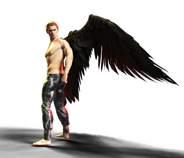 Shirtless Dark Feather Winged Man Illustration — Fotografia de Stock
