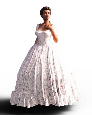 Tarihi elbiseler içindeki güzel kadın.