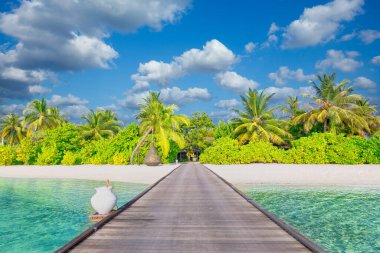 Idyllic tropical beach landscape for background or wallpaper. Design of tourism for summer vacation landscape, holiday destination concept. Exotic island scene, relaxing view. Paradise seaside lagoon