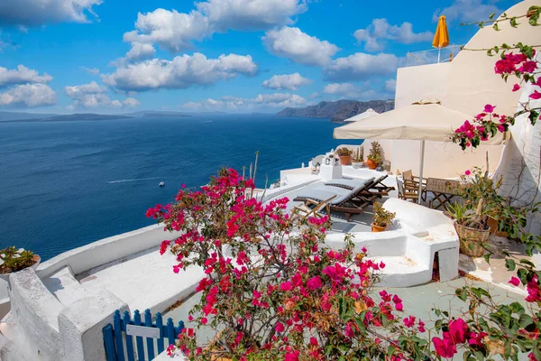 환상적 지중해 산토리니 그리스 환상적 낭만적 주변에서 햇살이지 집들이 파랗게 — 스톡 사진
