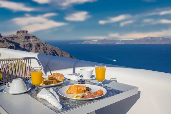 Hora Del Desayuno Santorini Hotel Ambiente Lujo Con Tortilla Fresca — Foto de Stock