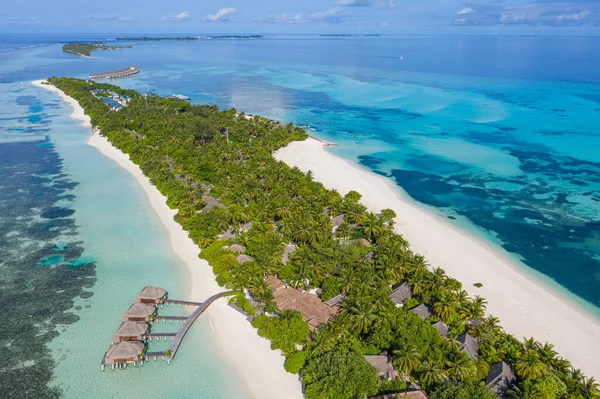Pemandangan Surga Maladewa Pemandangan Udara Tropis Pemandangan Laut Dengan Dermaga — Stok Foto