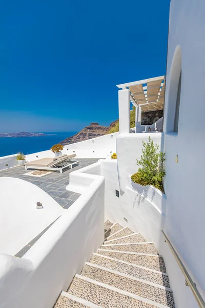 Paisagem Panorâmica Incrível Férias Viagem Luxo Oia Cidade Escadas Portas — Fotografia de Stock