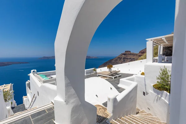 Paisagem Panorâmica Incrível Férias Viagem Luxo Oia Cidade Escadas Portas — Fotografia de Stock