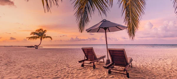 Tropische Strand Zonsondergang Als Zomer Landschap Met Luxe Resort Strand — Stockfoto