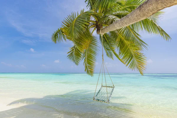 Tropisk Strand Solnedgång Som Sommarlandskap Med Lyx Resort Strand Palm — Stockfoto