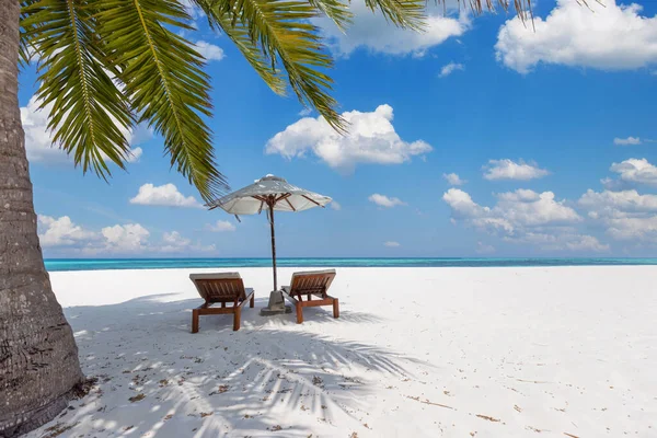 Tropischer Sonnenuntergang Strand Als Sommerlandschaft Mit Luxuriösem Resort Strand Palmenschaukel — Stockfoto