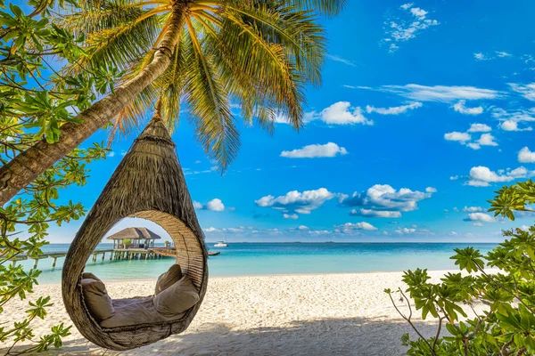 ヤシの木と青い空を持つ美しい熱帯ビーチ — ストック写真