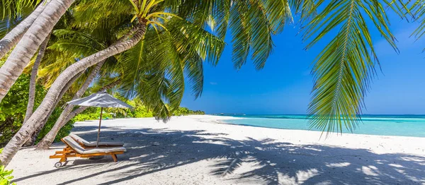 Mooi Tropisch Strand Met Stoelen Parasol — Stockfoto
