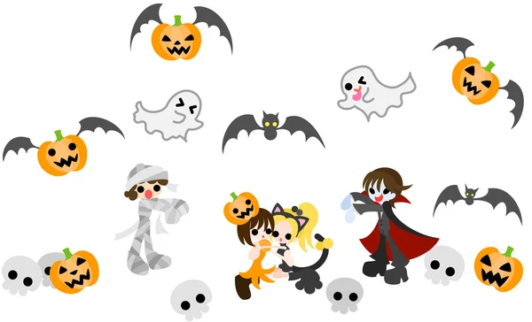 Boo! In pinch by a vampire boy and a mummy boy! — Stock Vector