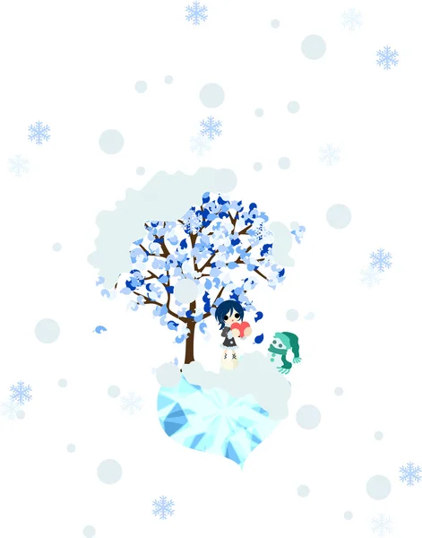 St. Valentine's day -A girl waiting in the snow- — Stock Vector