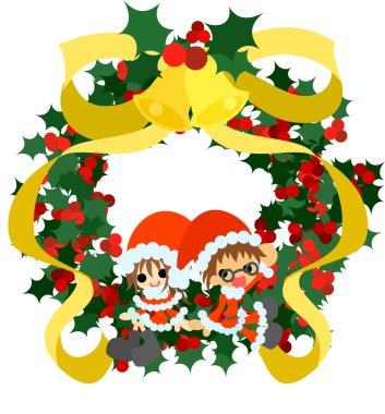 Yeşil Noel çelenk ve Noel Baba