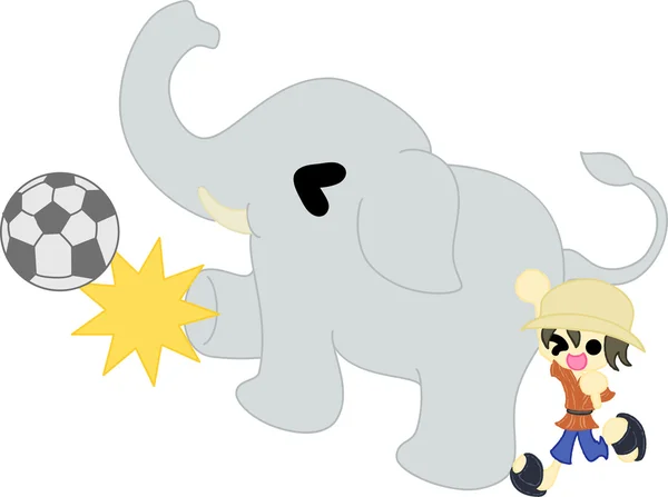 Soccer by the elephant — Stock Vector