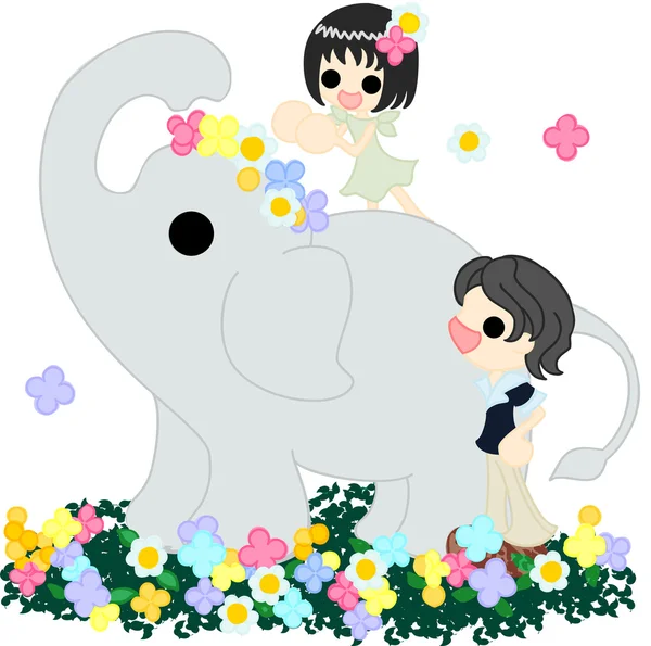 The elephant on the flower garden. — Stock Vector