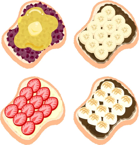 Die Süßen Ikonen Von Azuki Toast Und Schoko Bananen Toast — Stockvektor