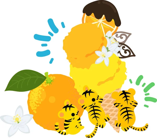 Ilustracja Cute Tygrysy Lody Pomarańczowe — Wektor stockowy