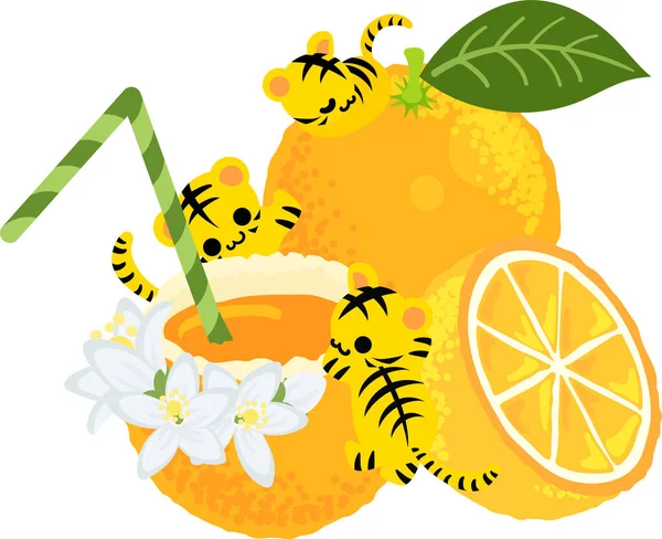 かわいいトラとオレンジジュースのイラスト — ストックベクタ