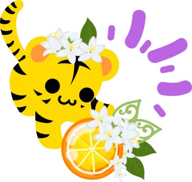 Şirin bir kaplan ve turuncu bir kristal tasviri