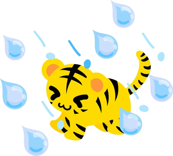 Illustration Tigres Mignons Marchant Sous Fortes Pluies — Image vectorielle