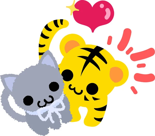 一只可爱的老虎和一只毛绒绒的猫 — 图库矢量图片