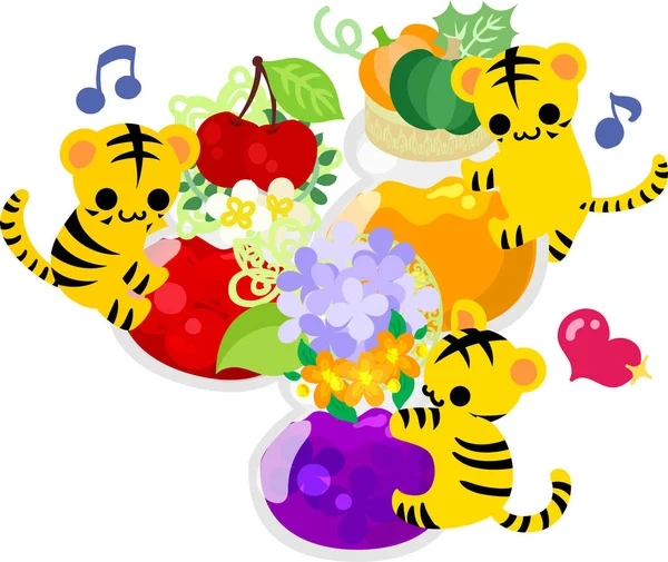 Illustration Tigres Mignons Confitures Colorées — Image vectorielle