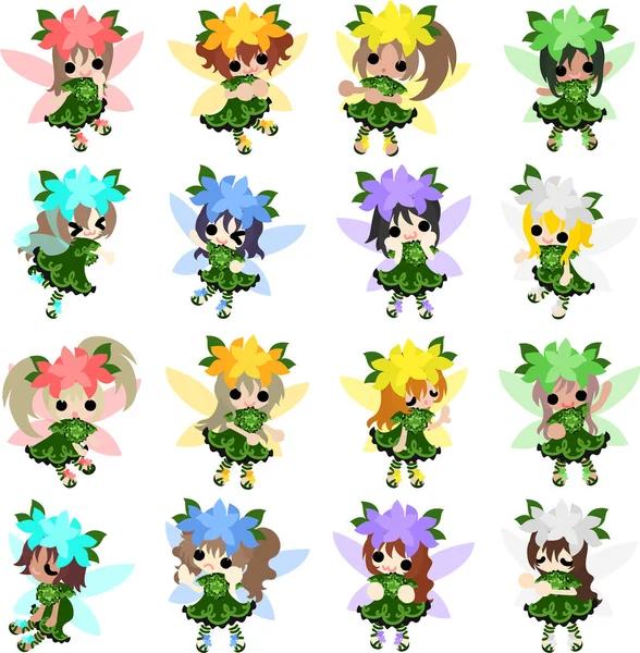 Icons Cute Cute Flower Fairies — Stock Vector