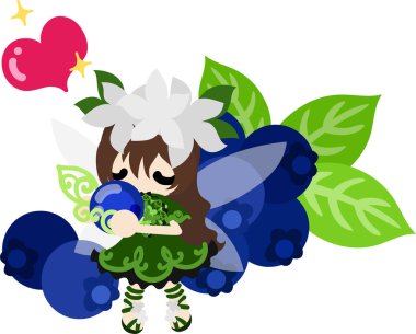 Şirin bir çiçek perisi ve yaban mersini çizimi