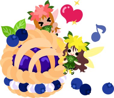 Şirin çiçek perileri ve yaban mersinli turta.