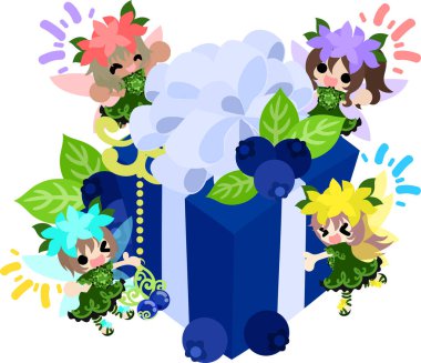 Şirin çiçek perileri ve yabanmersiniyle süslenmiş bir hediye.