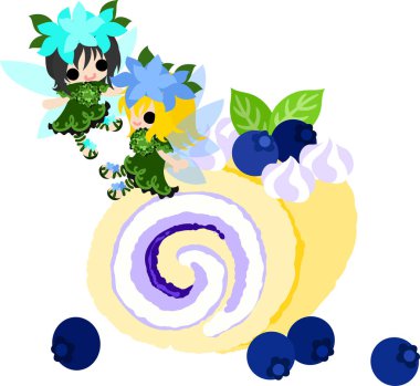 Şirin çiçek perileri ve yaban mersinli kek.