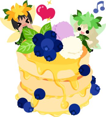 Şirin çiçek perileri ve yaban mersinli krep.