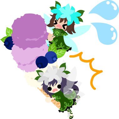 Şirin çiçek perileri ve yabanmersinli dondurma.