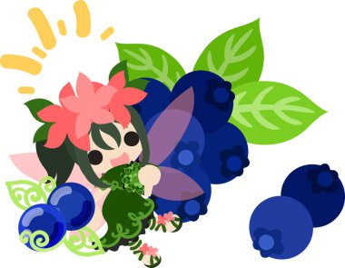 Şirin bir çiçek perisi ve yaban mersini çizimi