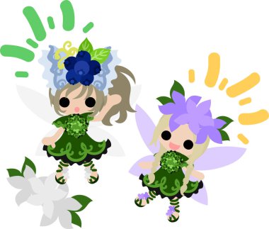 Şirin çiçek perileri ve yaban mersini kurdelesinin resmi.