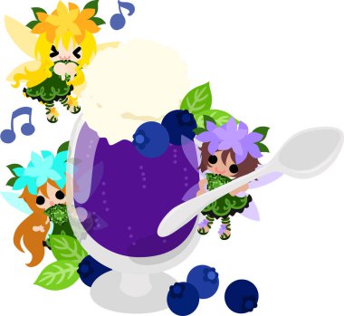 Şirin çiçek perileri ve yaban mersinli soda.