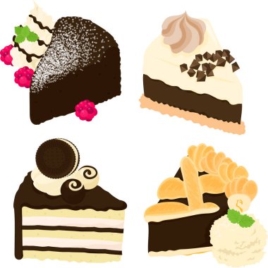 Çeşitli tatlı çikolata ikonları. Çikolata, turta, süs pastası ve turta gibi.