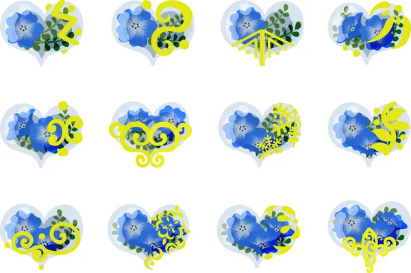 Los Iconos Joya Elegante Corazón Nemophila — Vector de stock