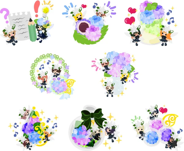 Illustration Wonderful Daily Life Cute Small Flower Fairies Hydrangea Fairies — Stock Vector