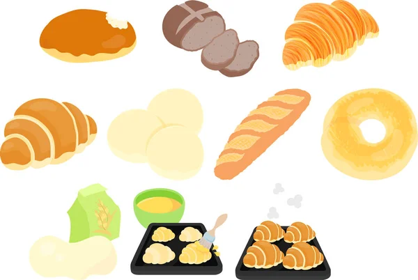 Delicious Cute Bread Icons Copppan Rye Bread Croissant Roll White — Vetor de Stock