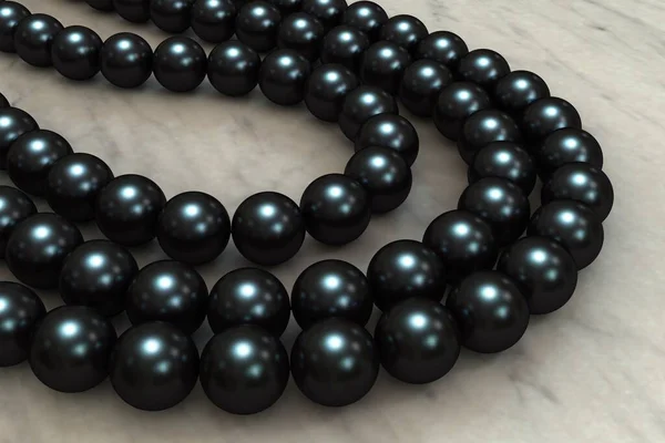 ブラックパール3ストランドネックレス 大理石のテーブルの上に黒培養されたタヒチ真珠の三本鎖ネックレス クローズアップ 3Dイラスト — ストック写真