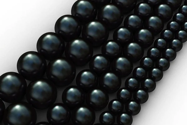 ブラックパールネックレス 白い背景 クローズアップ 3Dイラストの2スレッドネックレスで3つの異なるサイズの黒培養されたタヒチ真珠 — ストック写真