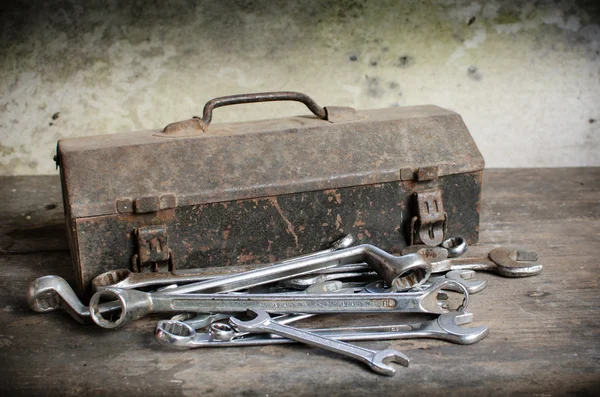 Old Tools Box with wrench — Stock Photo, Image