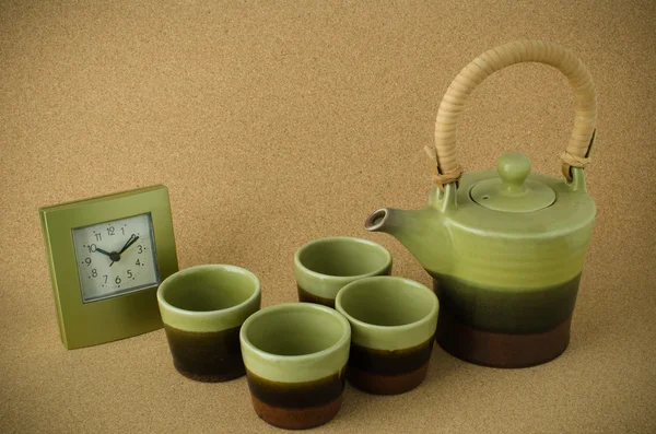 Yeşil seramik çay seti — Stok fotoğraf