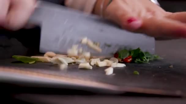 Chef Chops Mushrooms Italian Dinner — Wideo stockowe