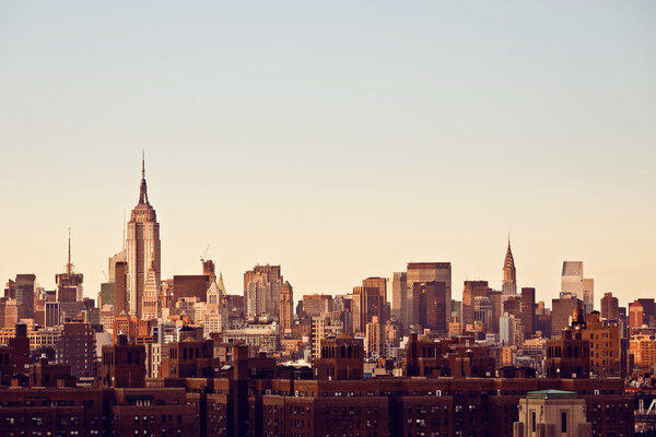 New York city skyline taken from Brooklyn bridge