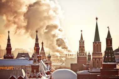 Red Square and Kremlin during winter frosty day
