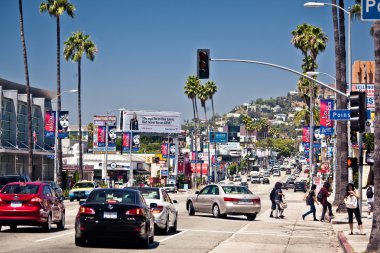 Traffic and tourists pack at Sunset Strip clipart